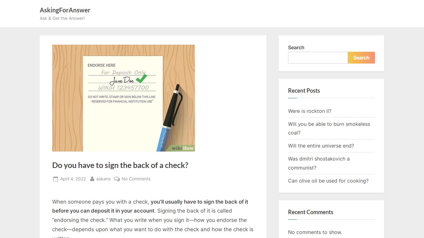 Do you have to sign the back of a check? - askingforanswer.com